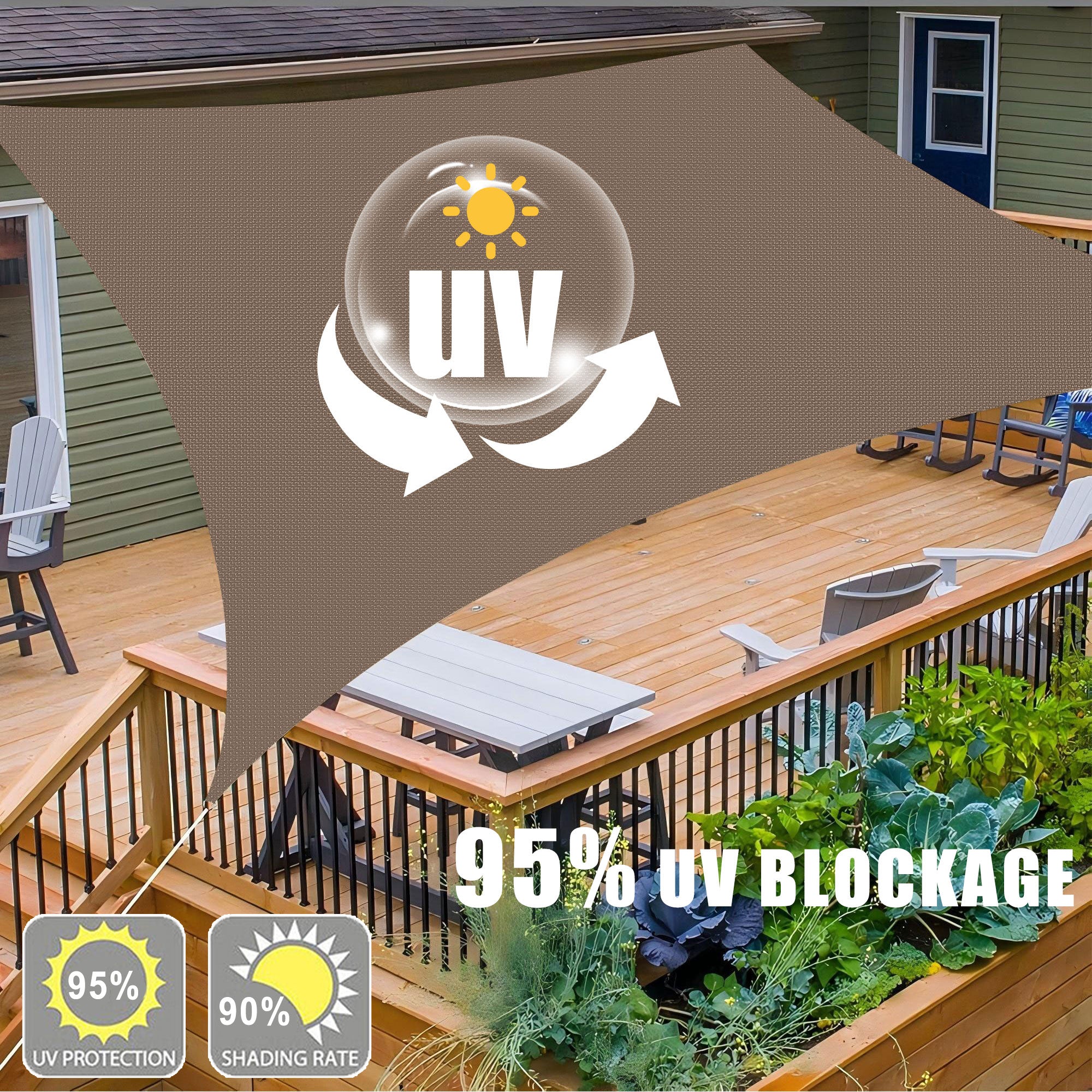 12' x 16' Rectangle Waterproof Sun Shade Sail, Sail Shades Canopy Cloth Shelter Cover, 95% UV Blockage & Water Resistant, Sunshade Awning Canopies Outdoor for Patio Garden Backyard Deck -Brown