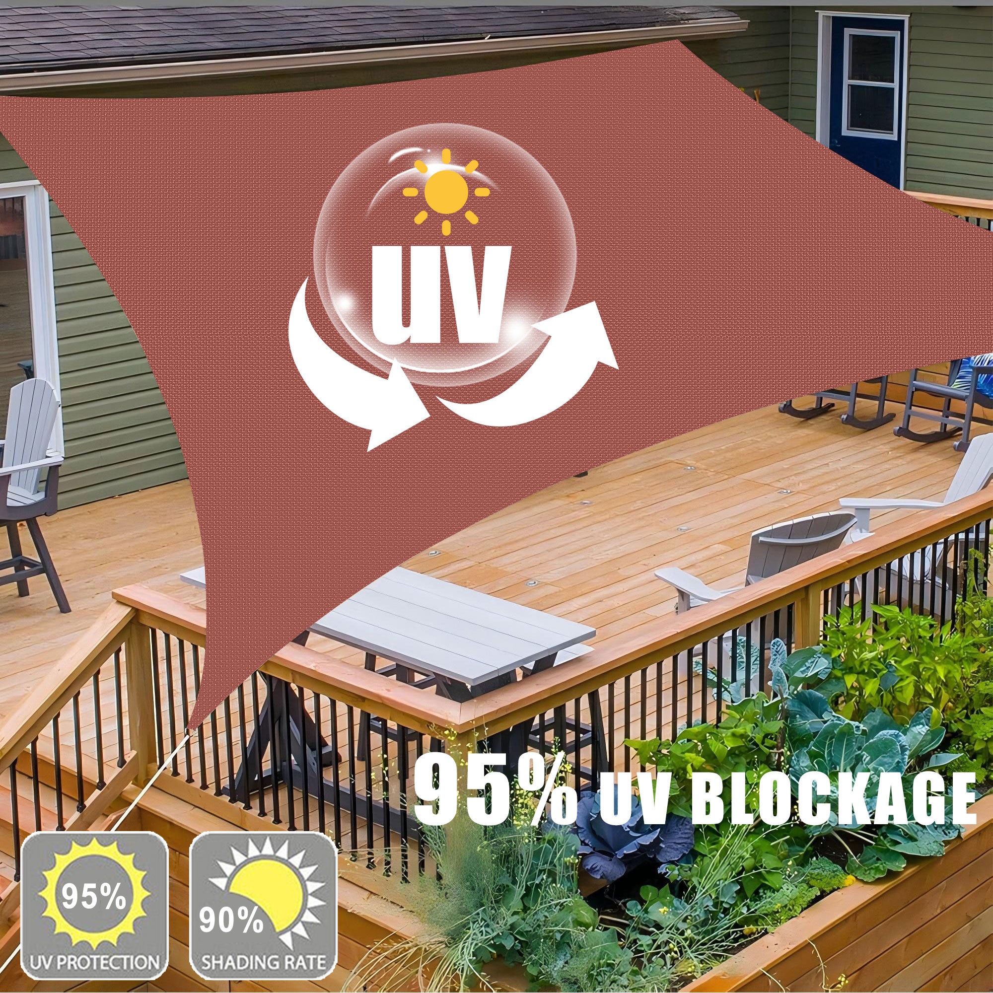 12' x 12' Square Waterproof Sun Shade Sail, Sail Shades Canopy Cloth Shelter Cover, 95% UV Blockage & Water Resistant, Sunshade Awning Canopies Outdoor for Patio Garden Backyard Deck -Rust Red