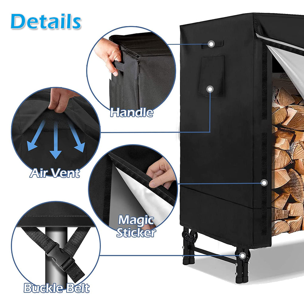 8ft Firewood Log Rack Cover Waterproof Outdoor Wood Storage Holder Cover Sun Dust Protector - Fireplace and Fire Pit Accessory