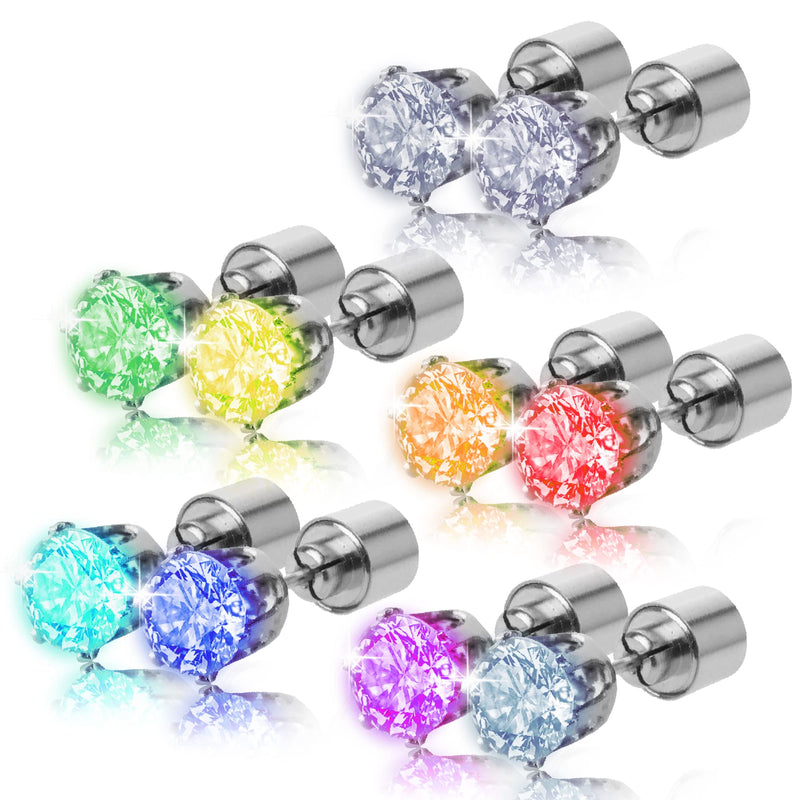 5 Pairs LED Earrings, IC ICLOVER Changing Color Light Up Earring Diamond Crown Studs Christmas Flashing Blinking Dance Party Accessories Glowing up Decoration for Men Women Boys Girls Female
