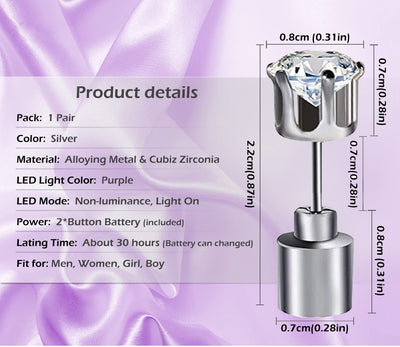 Purple LED Earrings, Cool Shiny Glowing LED Lighting Up Stylish Earring Studs Crown Shap, Christmas Thanksgiving Halloween Wedding Rave Dance Party Decoration, Gift for Women Men Boy Girl