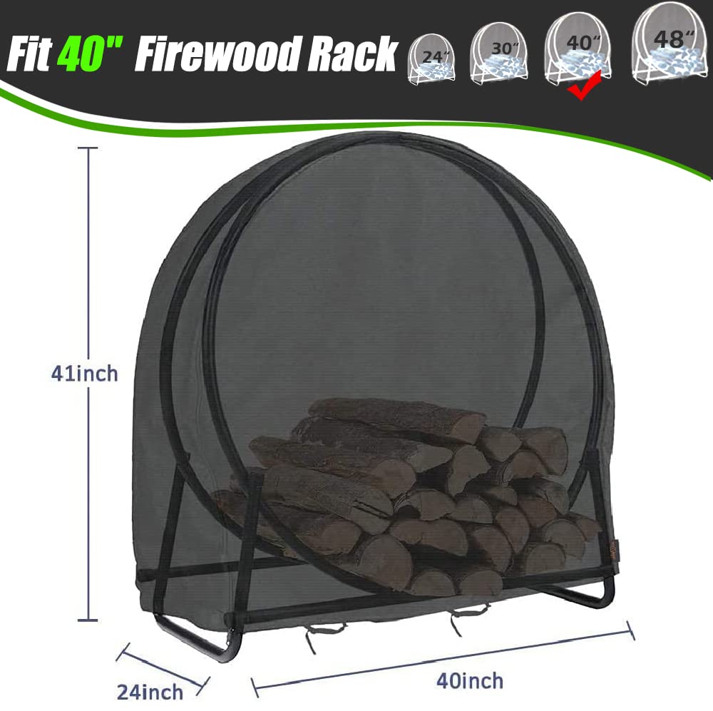 IC ICLOVER 40 Inch Firewood Log Hoop Cover | Heavy Duty 600D Oxford | Outdoor Waterproof Round Log Rack Cover | Ring Wood Pile Holder Storage Tarp with Zipper & WindProof Buckle & Reflective Strips