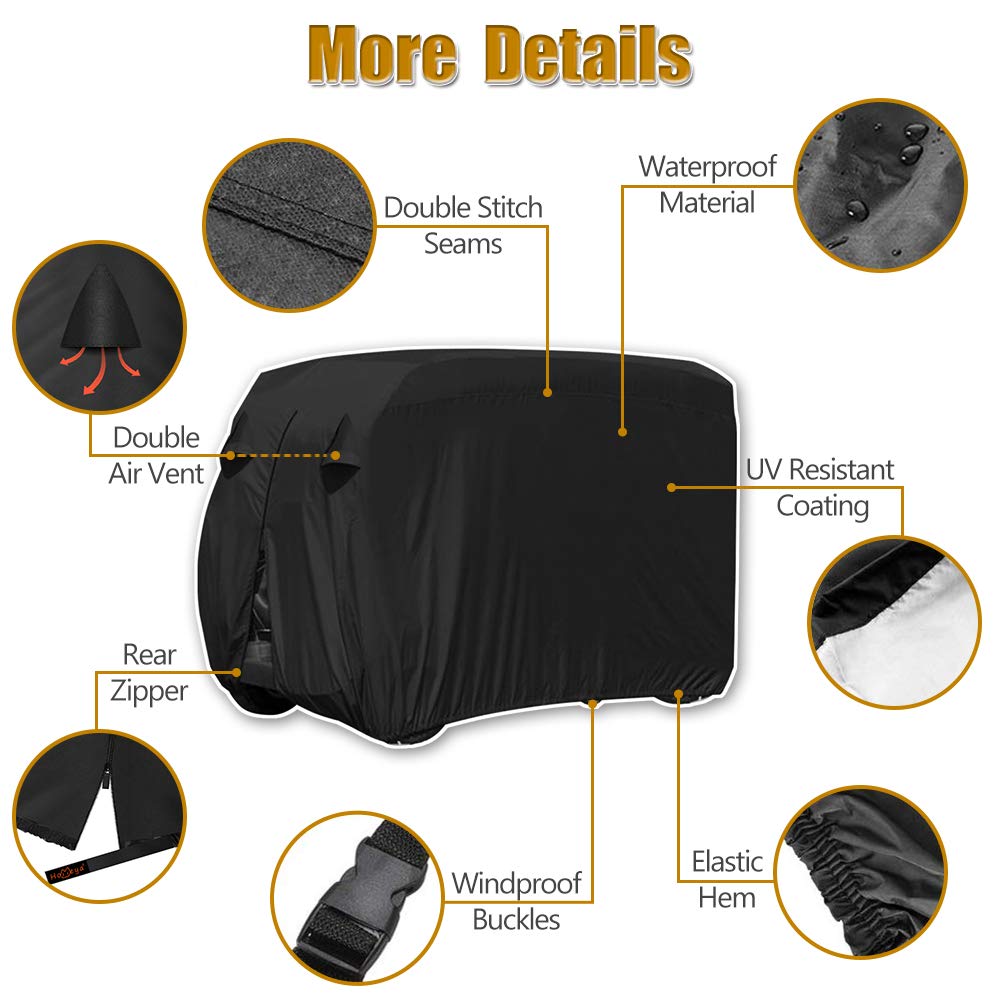 Golf Cart Cover | Waterproof Snowproof Golf Club Cover for 4 Passenger Seat Fit EZ GO | Club Car Precedent | Yamaha Drive Easy-On Golf Carts Cover with Rear Zipper Up to 112 Inch