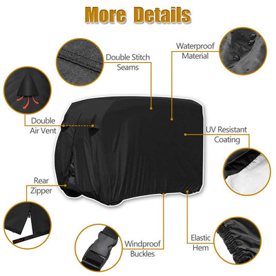 Golf Cart Cover | Waterproof Snowproof Golf Club Cover for 4 Passenger Seat Fit EZ GO | Club Car Precedent | Yamaha Drive Easy-On Golf Carts Cover with Rear Zipper Up to 112 Inch