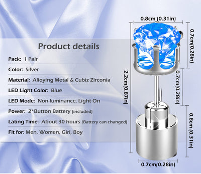 Blue LED Earrings, Glowing Light Up Diamond Crown Ear Drop Pendant Stud Stainless Multi-color for Party Hallowmas Thanksgiving Day Christmas