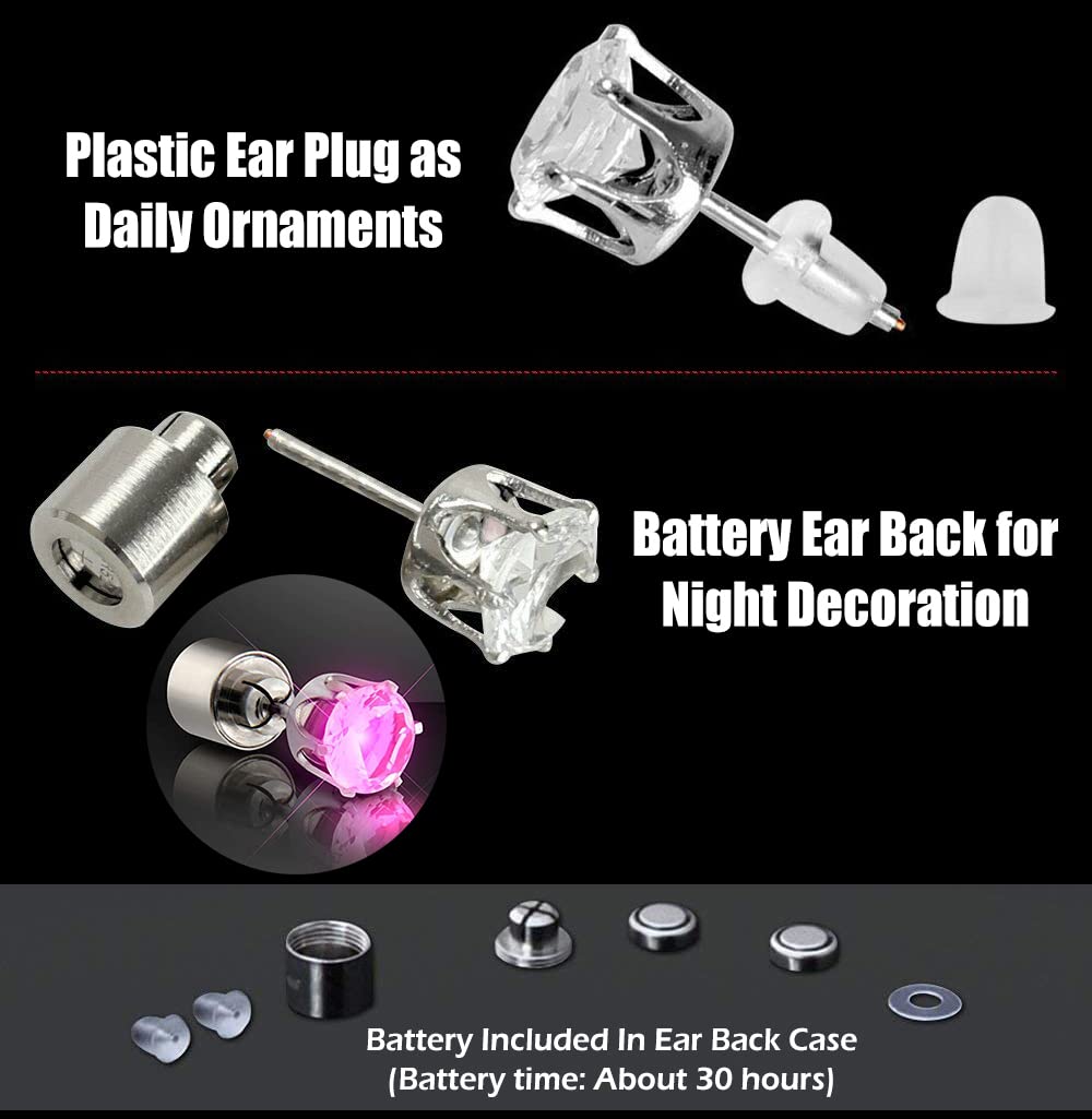 Purple LED Earrings, Cool Shiny Glowing LED Lighting Up Stylish Earring Studs Crown Shap, Christmas Thanksgiving Halloween Wedding Rave Dance Party Decoration, Gift for Women Men Boy Girl