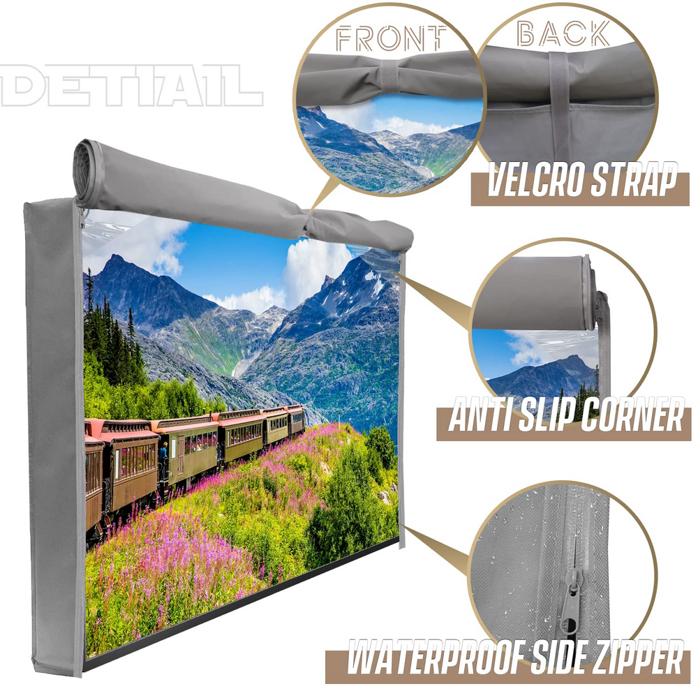 IC ICLOVER Outdoor TV Cover | 600D Heavy Duty | Weatherproof TV Enclosure |Waterproof Zipper Access with Bottom Seal for Outside LED, LCD TVs (Gray)