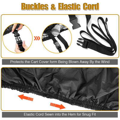 Golf Cart Cover | Waterproof Snowproof Golf Club Cover for 4 Passenger Seat Fit EZ GO | Club Car Precedent | Yamaha Drive Easy-On Golf Carts Cover with Rear Zipper Up to 112 Inch