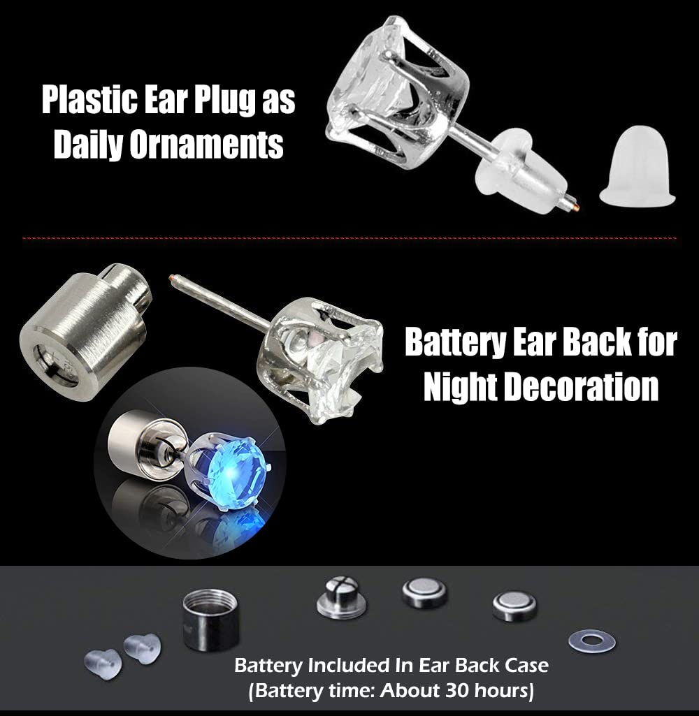 Blue LED Earrings, Glowing Light Up Diamond Crown Ear Drop Pendant Stud Stainless Multi-color for Party Hallowmas Thanksgiving Day Christmas