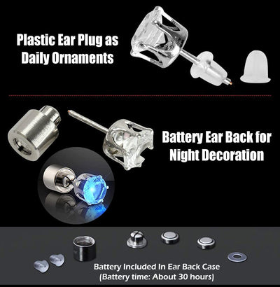 Blue LED Earrings, Glowing Light Up Diamond Crown Ear Drop Pendant Stud Stainless Multi-color for Party Hallowmas Thanksgiving Day Christmas