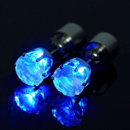 Blue LED Earrings, Glowing Light Up Diamond Crown Ear Drop Pendant Stud Stainless Multi-color for Party Hallowmas Thanksgiving Day Christmas