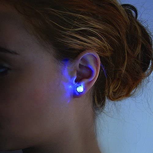 Blue LED Earrings, Glowing Light Up Diamond Crown Ear Drop Pendant Stud Stainless Multi-color for Party Hallowmas Thanksgiving Day Christmas
