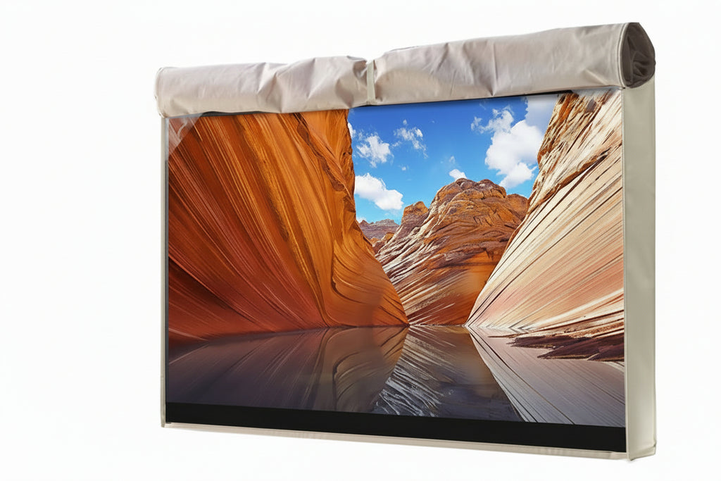 Outdoor TV Cover - Beige Weatherproof TV Screen Protector with Zipper & Remote Control Pocket