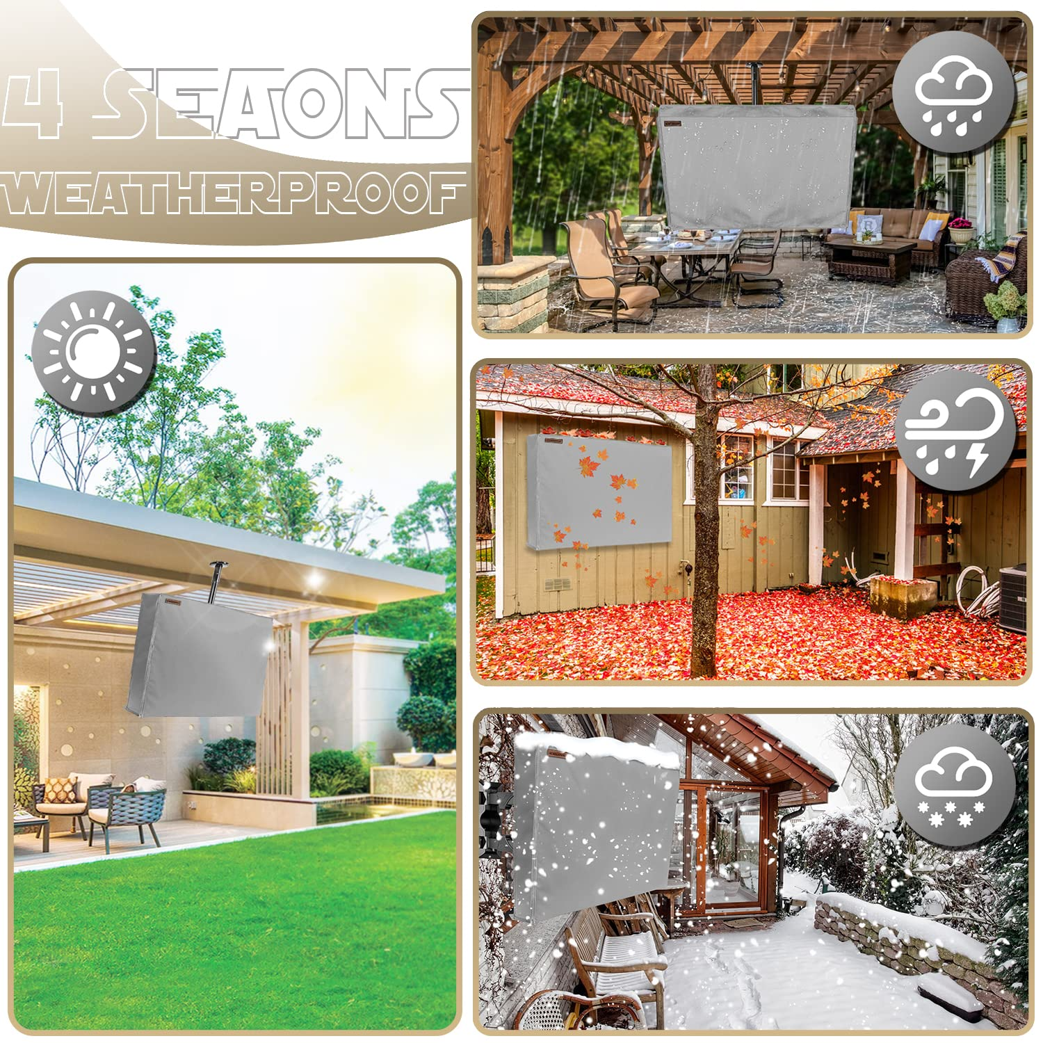 Outdoor TV Cover - Gray Weatherproof TV Screen Protector with Zipper & Remote Control Pocket
