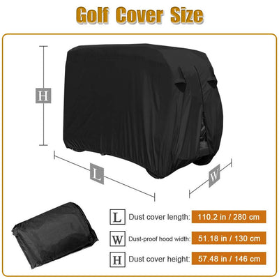 Golf Cart Cover | Waterproof Snowproof Golf Club Cover for 4 Passenger Seat Fit EZ GO | Club Car Precedent | Yamaha Drive Easy-On Golf Carts Cover with Rear Zipper Up to 112 Inch