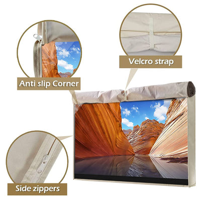 IC ICLOVER Outdoor TV Cover | Outside Television Cover | 600D Heavy Duty | 4 Season Weatherproof TV Screen Protector (Beige)