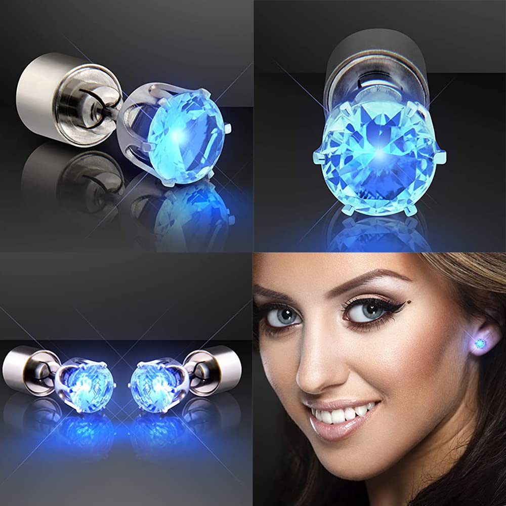 Blue LED Earrings, Glowing Light Up Diamond Crown Ear Drop Pendant Stud Stainless Multi-color for Party Hallowmas Thanksgiving Day Christmas