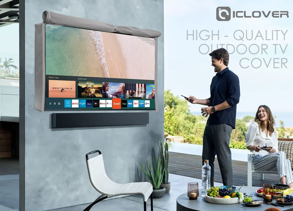 IC ICLOVER Outdoor TV Cover | 600D Heavy Duty | Weatherproof TV Enclosure |Waterproof Zipper Access with Bottom Seal for Outside LED, LCD TVs (Gray)