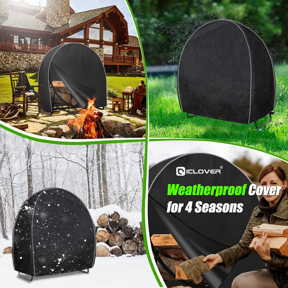 IC ICLOVER 40 Inch Firewood Log Hoop Cover | Heavy Duty 600D Oxford | Outdoor Waterproof Round Log Rack Cover | Ring Wood Pile Holder Storage Tarp with Zipper & WindProof Buckle & Reflective Strips