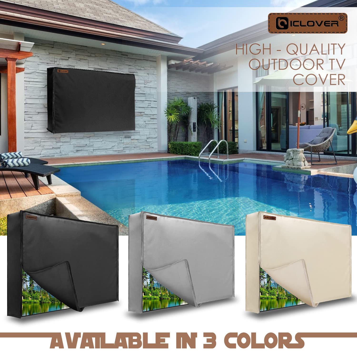 Outdoor TV Cover - Black Weatherproof TV Screen Protector with Zipper & Remote Control Pocket