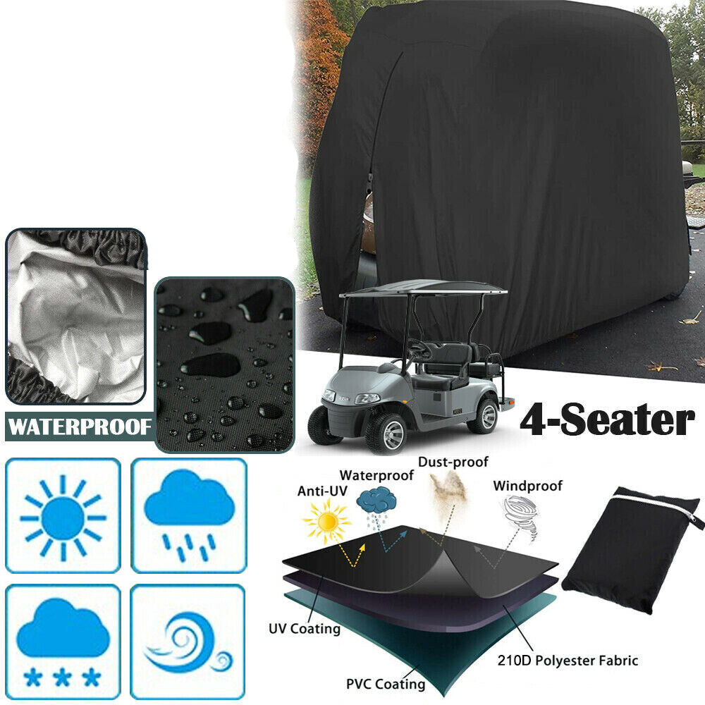 Golf Cart Cover | Waterproof Snowproof Golf Club Cover for 4 Passenger Seat Fit EZ GO | Club Car Precedent | Yamaha Drive Easy-On Golf Carts Cover with Rear Zipper Up to 112 Inch