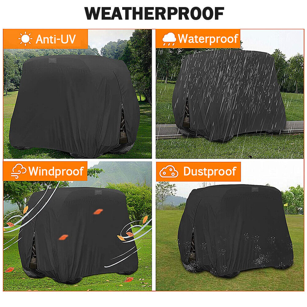 Golf Cart Cover | Waterproof Snowproof Golf Club Cover for 4 Passenger Seat Fit EZ GO | Club Car Precedent | Yamaha Drive Easy-On Golf Carts Cover with Rear Zipper Up to 112 Inch