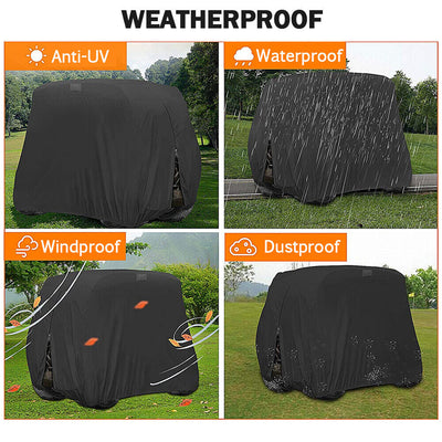 Golf Cart Cover | Waterproof Snowproof Golf Club Cover for 4 Passenger Seat Fit EZ GO | Club Car Precedent | Yamaha Drive Easy-On Golf Carts Cover with Rear Zipper Up to 112 Inch