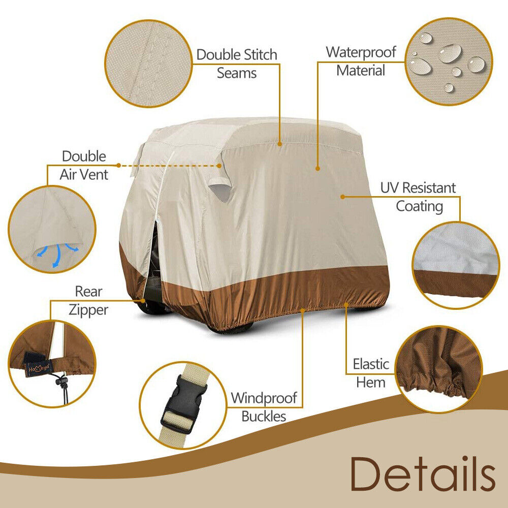 Golf Cart Cover | Waterproof Snowproof Golf Club Cover for 4 Passenger Seat Fit EZ GO | Club Car Precedent | Yamaha Drive Easy-On Golf Carts Cover with Rear Zipper Up to 112 Inch