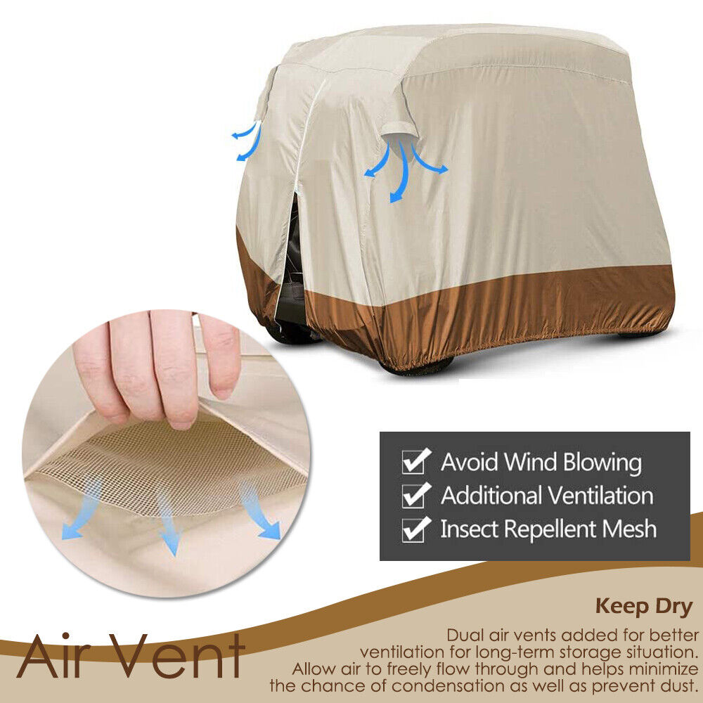 Golf Cart Cover | Waterproof Snowproof Golf Club Cover for 4 Passenger Seat Fit EZ GO | Club Car Precedent | Yamaha Drive Easy-On Golf Carts Cover with Rear Zipper Up to 112 Inch