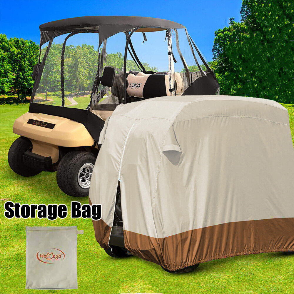 Golf Cart Cover | Waterproof Snowproof Golf Club Cover for 4 Passenger Seat Fit EZ GO | Club Car Precedent | Yamaha Drive Easy-On Golf Carts Cover with Rear Zipper Up to 112 Inch