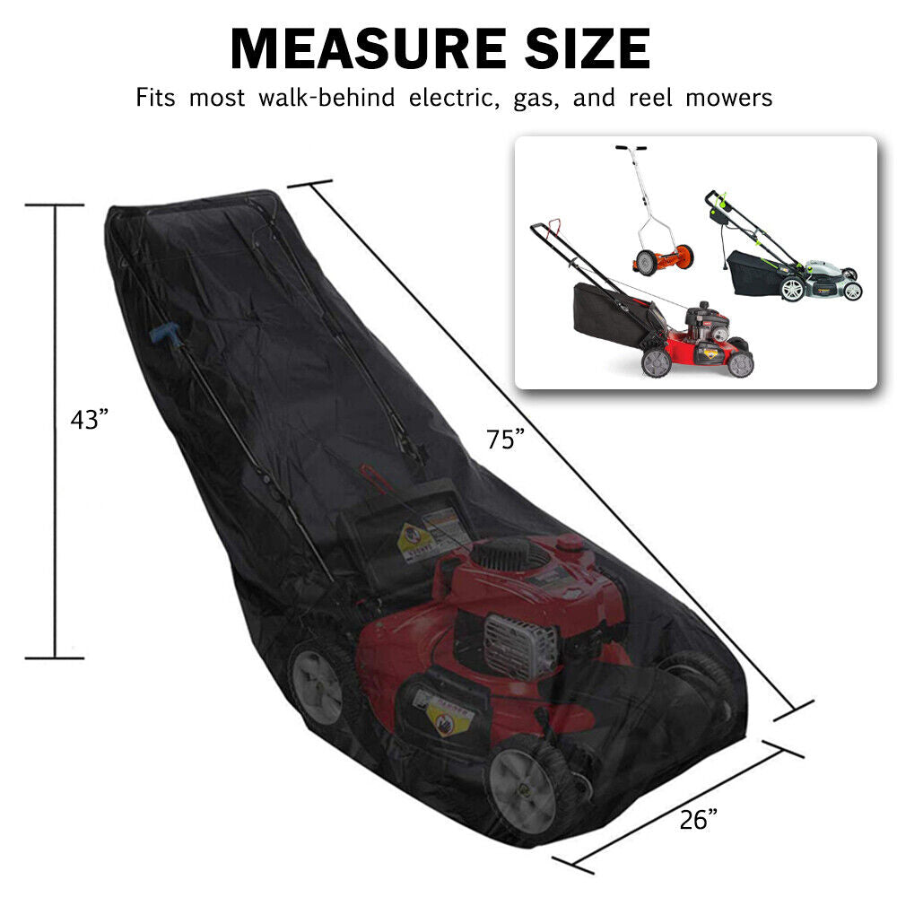 Outdoors Lawn Mower Cover Waterproof Heavy Duty Polyester Oxford Waterproof UV Dust Protection Push Mower Cover with Drawstring and Storage Bag